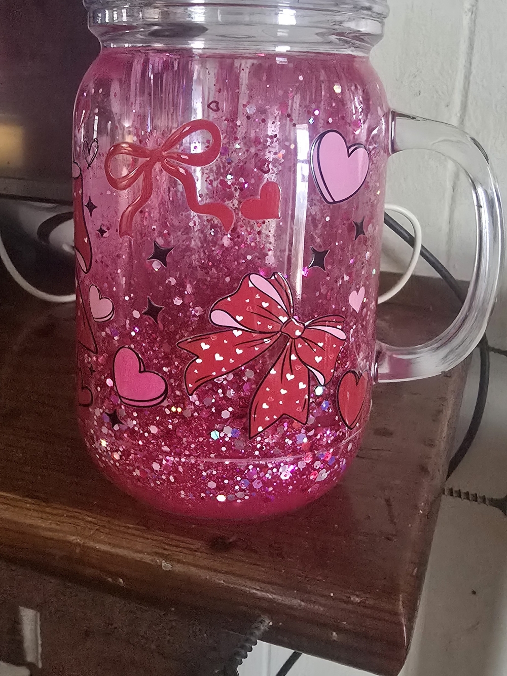 Pink Lava And Glitter Heart Bow Mason Jar - Picture 3 of 3